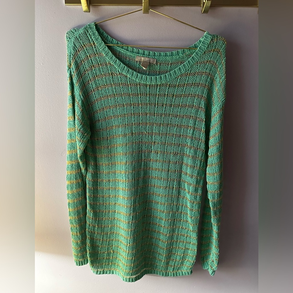 Banana Republic Blue & Metallic Gold Striped Sweater Size XL